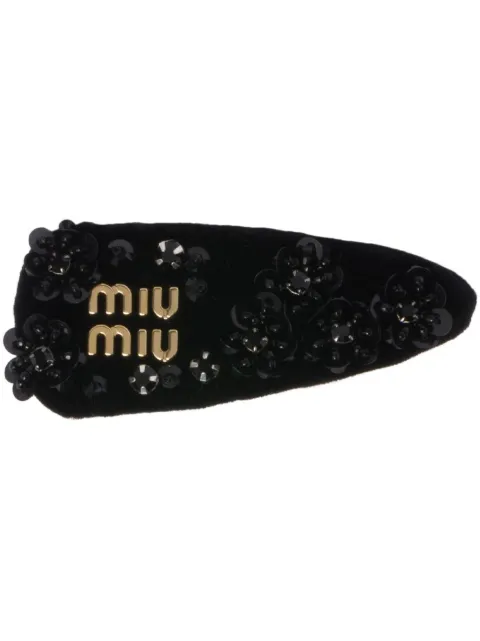 Miu Miu logo-plaque sequinned velvet hair clip