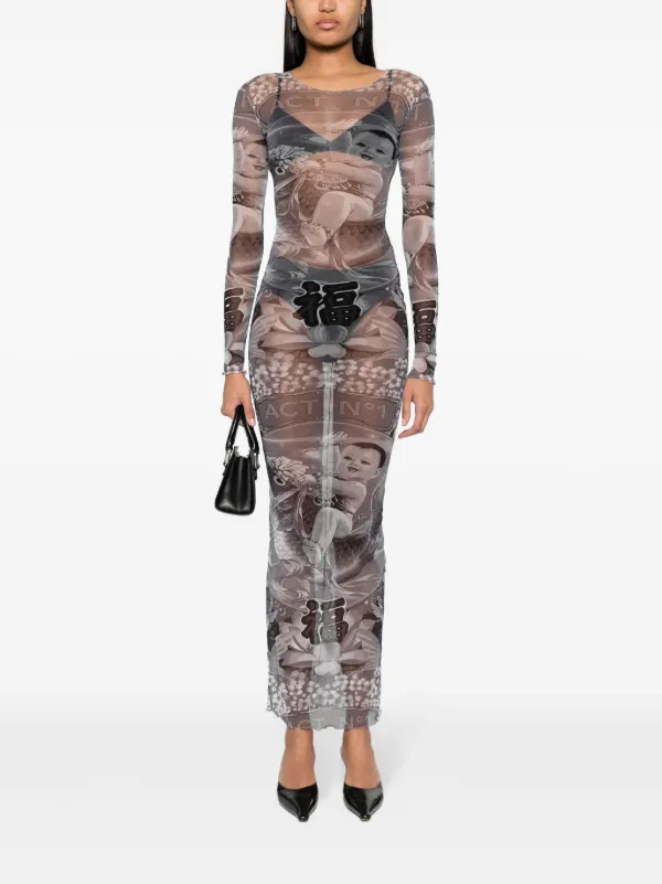 ACT N1 graphic-print semi-sheer Dress | Grey | FARFETCH BN