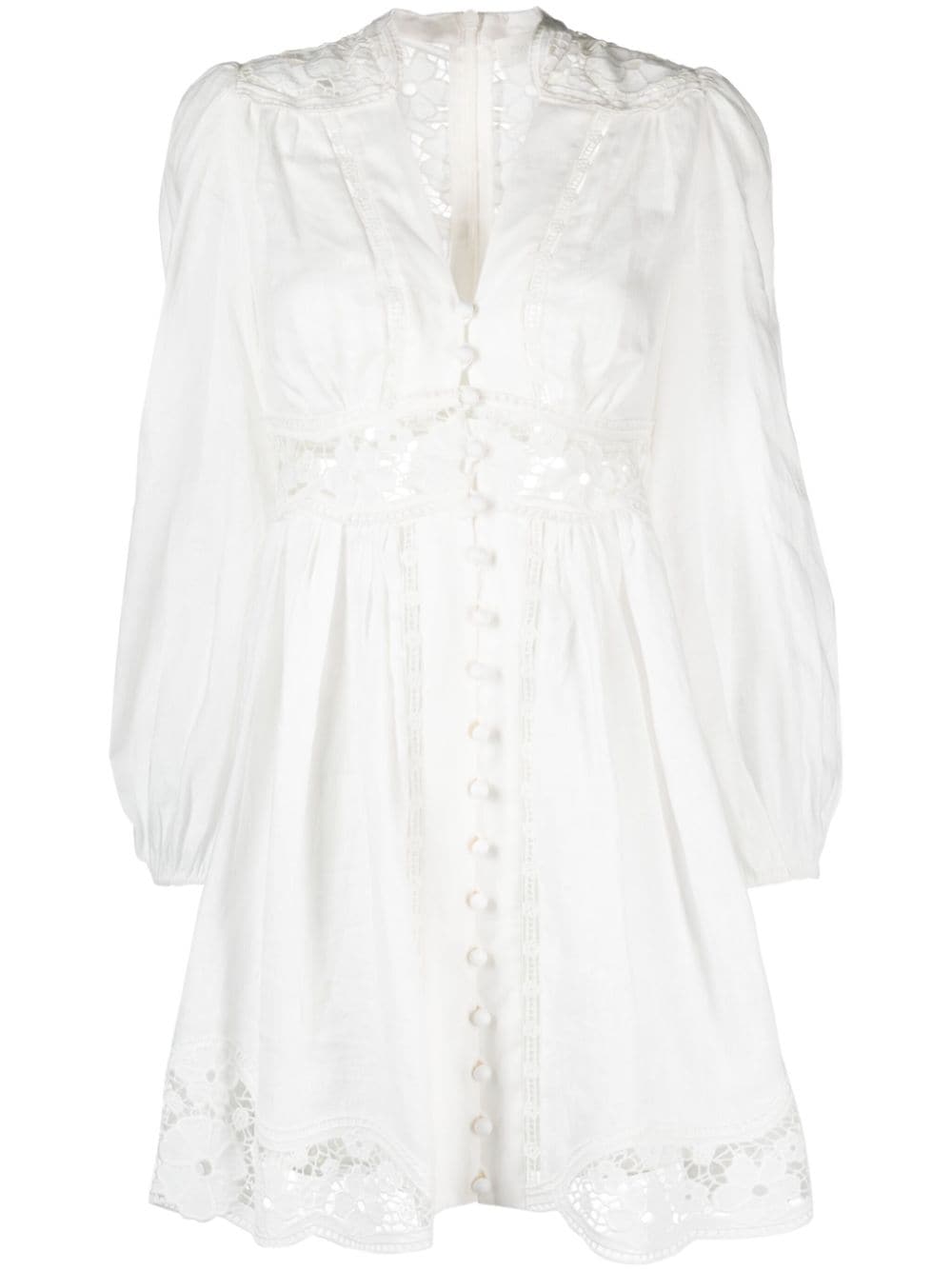 Zimmermann Womens Ivory Devi V-neck Linen Mini Dress In White