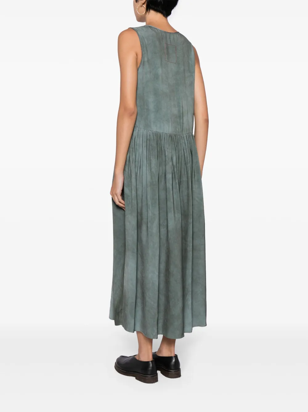 Shop Uma Wang Distressed Pleated Midi Dress In Green