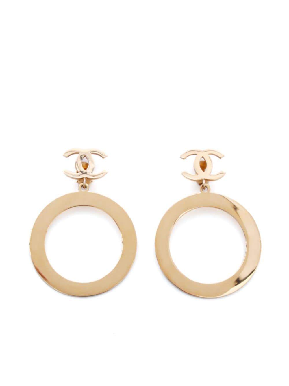 Pre-owned Chanel 1990s Cc Hoop Dangle Earrings In Gold