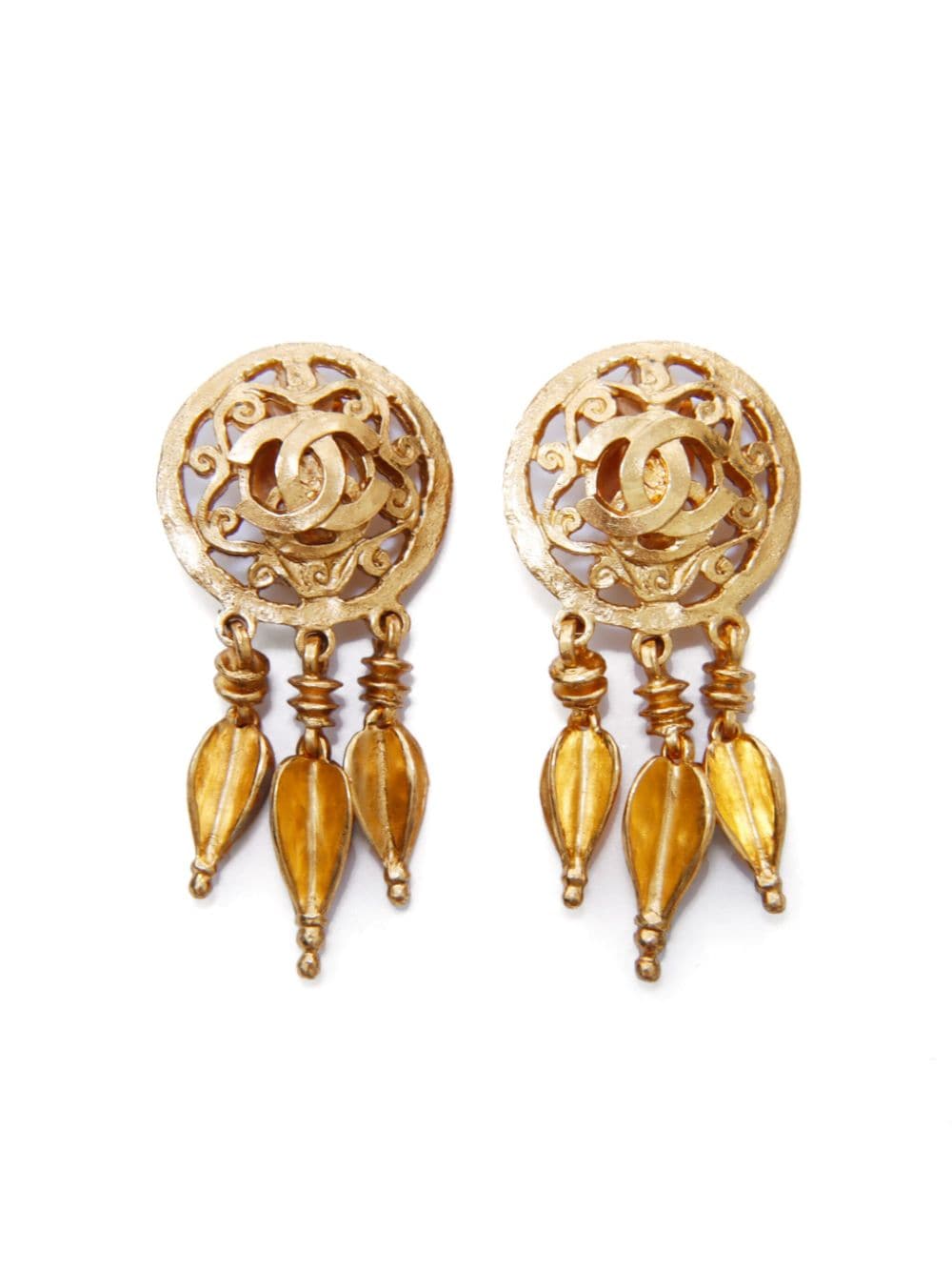 Pre-owned Chanel 1995 Cc Drop-design Earrings In Gold