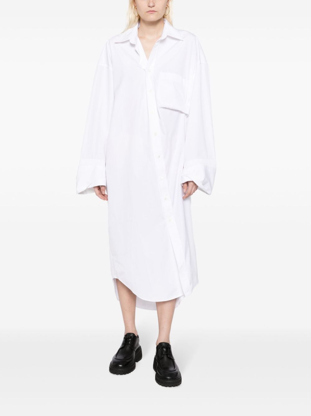 Shop Marina Yee Asymmetric Poplin Shirtdress In White