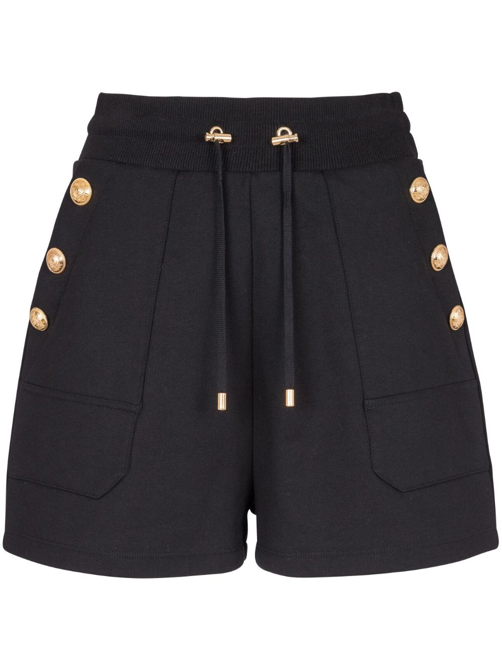 Shop Balmain 6-button Cotton Shorts In Black