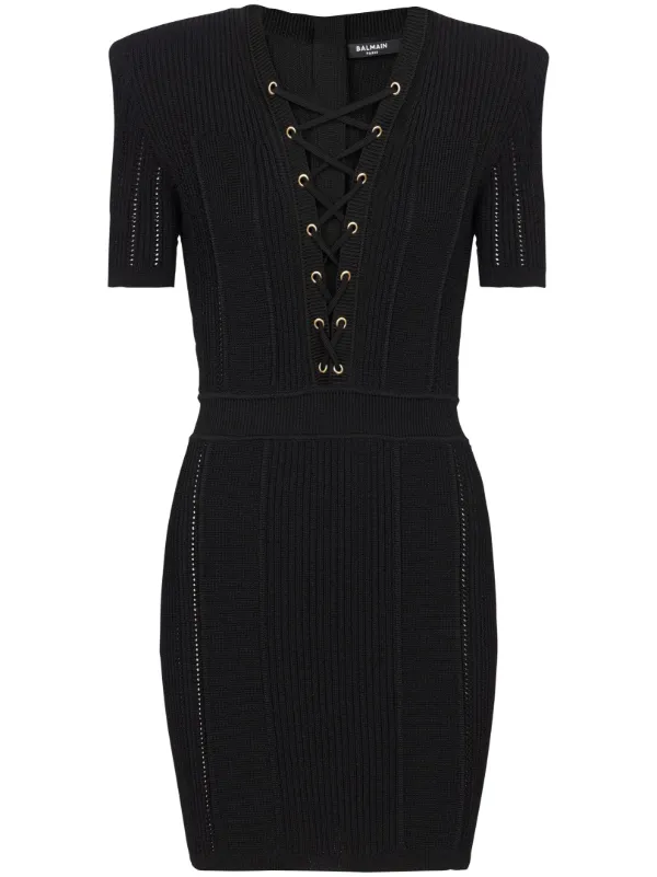 【関税込み】Balmain ブラック レースアップ ミニワンピース Balmainのブラック レースアップ ミニワンピースがセール中