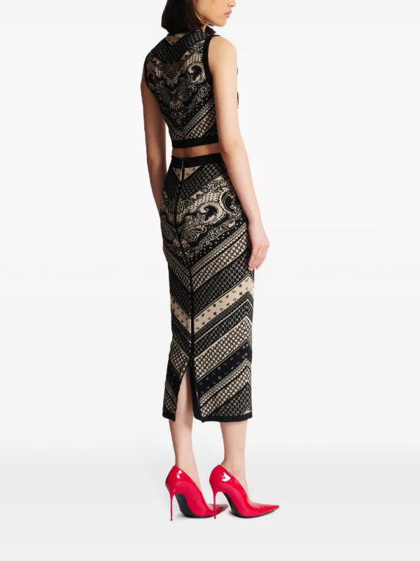 Balmain monogram-pattern Knitted Pencil Skirt | Black | FARFETCH
