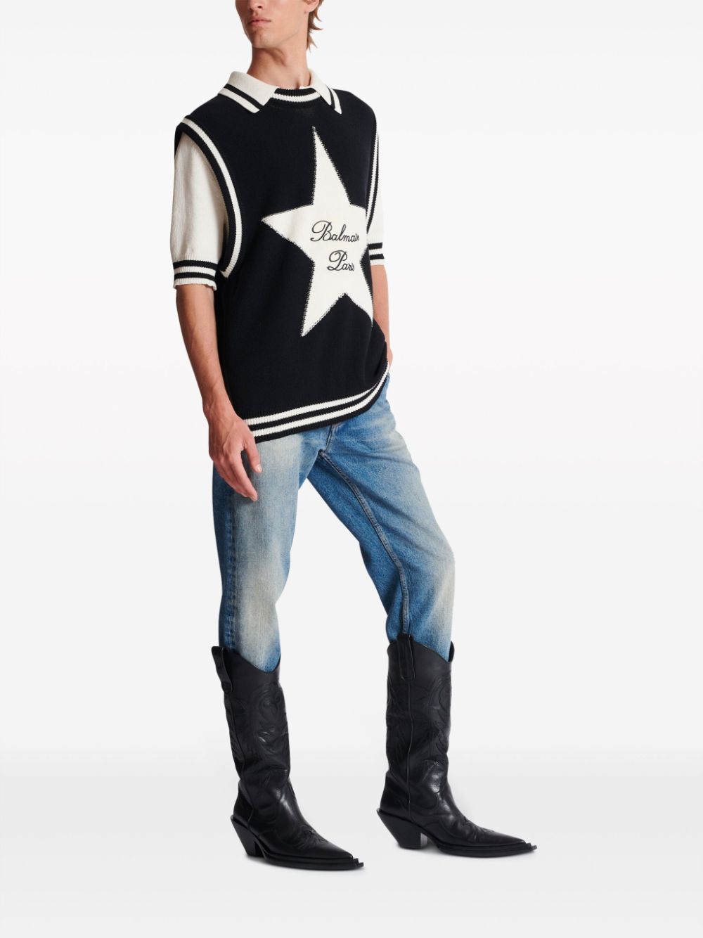 Shop Balmain Signature Star Sleeveless Jumper In Black