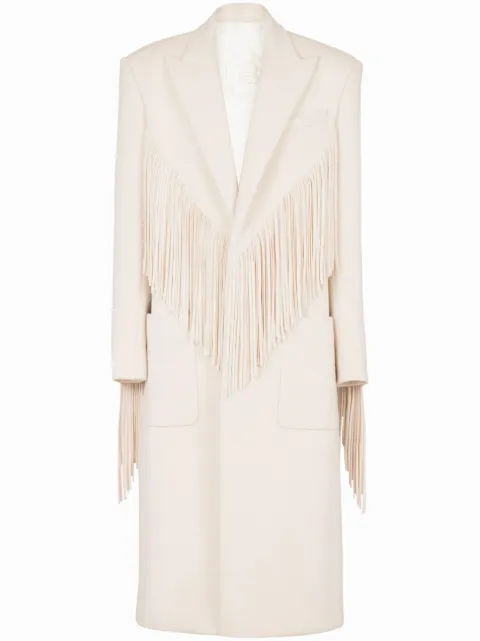 Balmain single-breasted fringed maxi coat
