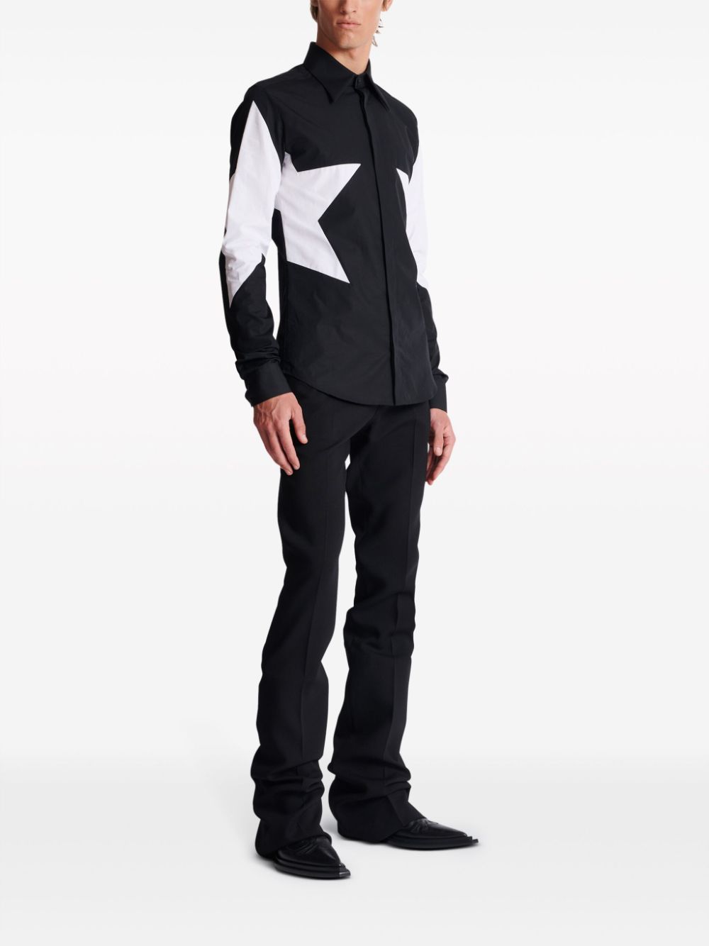 Shop Balmain Star-print Cotton Shirt In Black