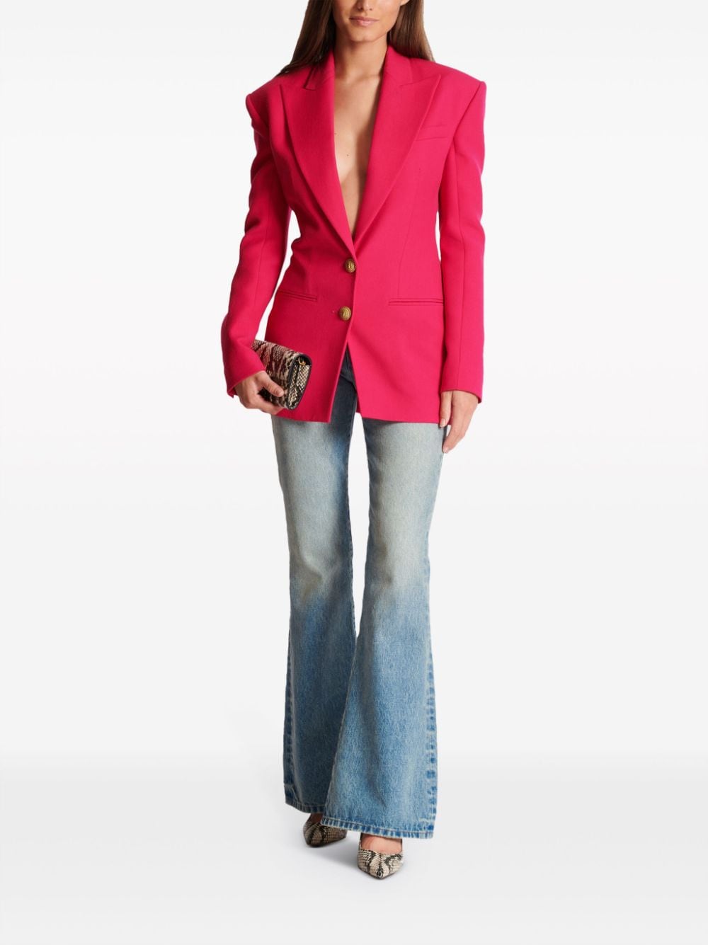 Shop Balmain 2-button Single-breasted Wool Blazer In Pink
