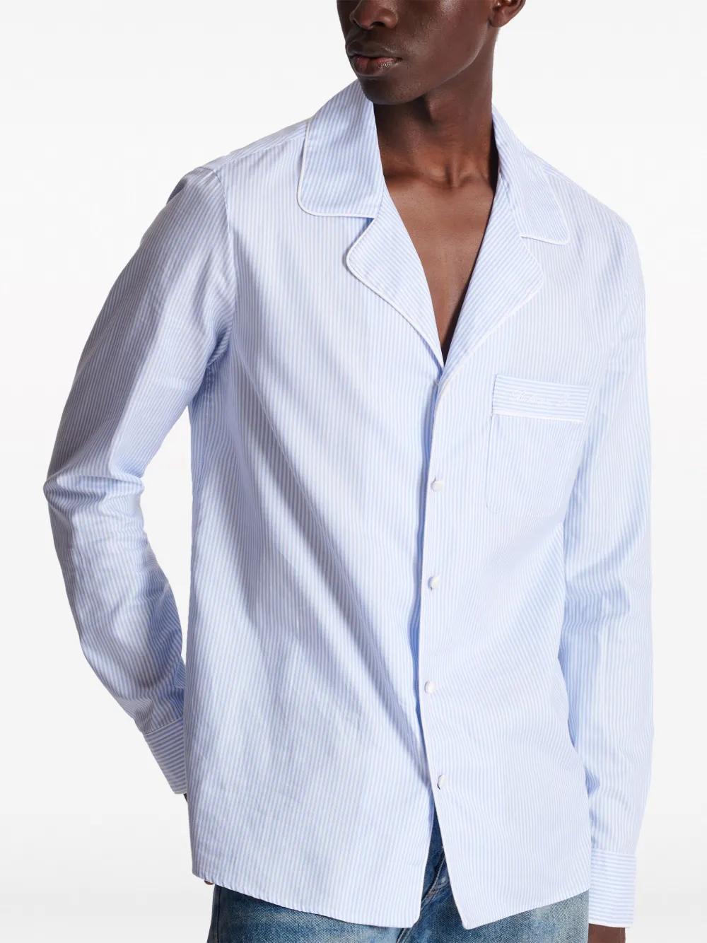 Cheap Balmain logo-embroidered striped shirt Men