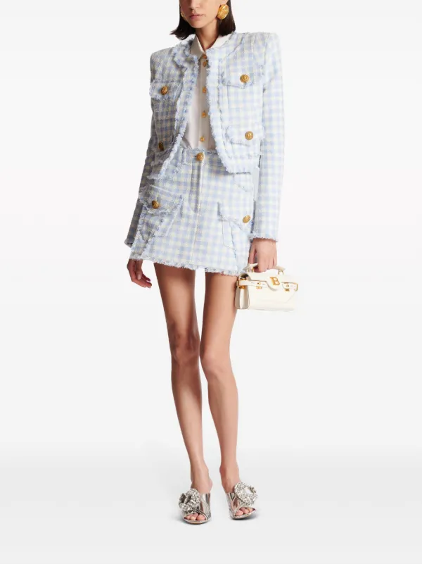 ミニスカート Balmain Gingham-Pattern A-Line Miniskirt Balmain gingham-pattern A-line Miniskirt | Blue | FARFETCH