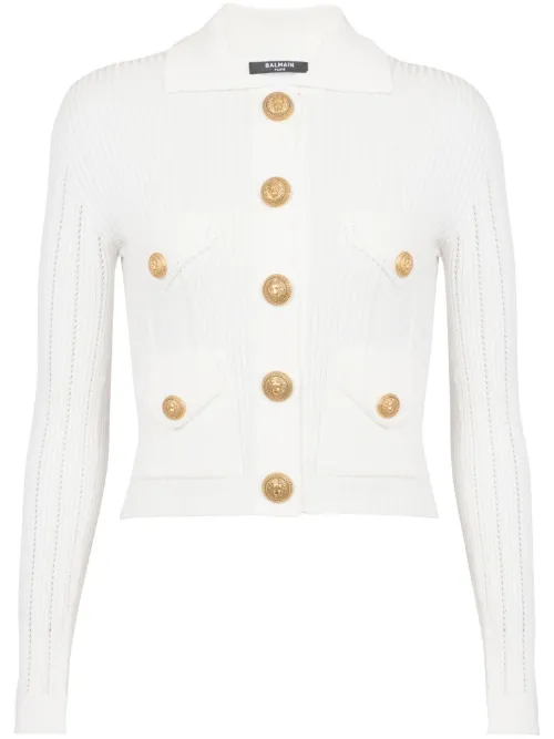 Cardigan en maille à design nervuré - Balmain - Modalova