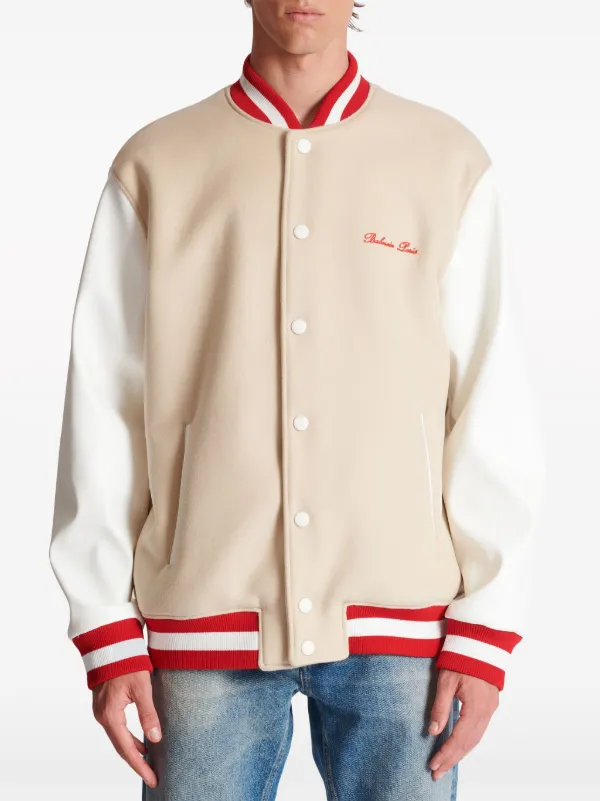 Balmain Signature-embroidered Wool Varsity Jacket | Neutrals