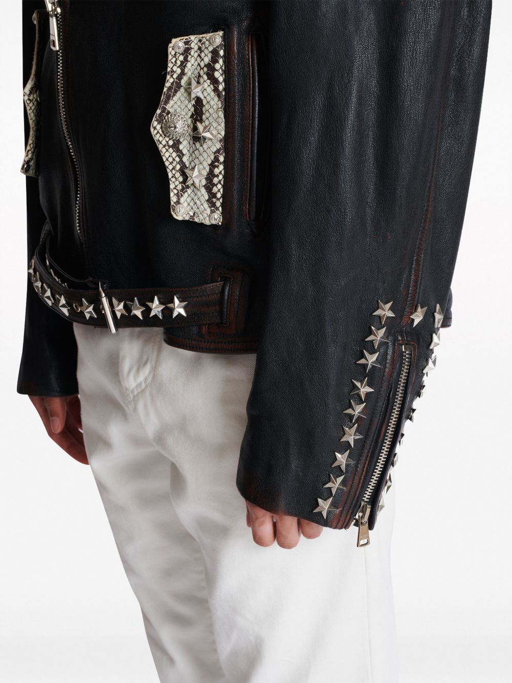 Balmain logo-embroidered leather jacket Men