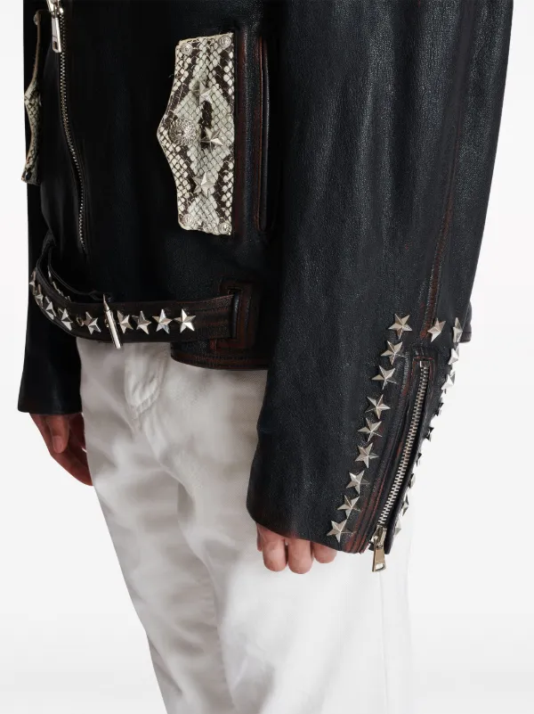 Studded embroidered leather jacket hotsell