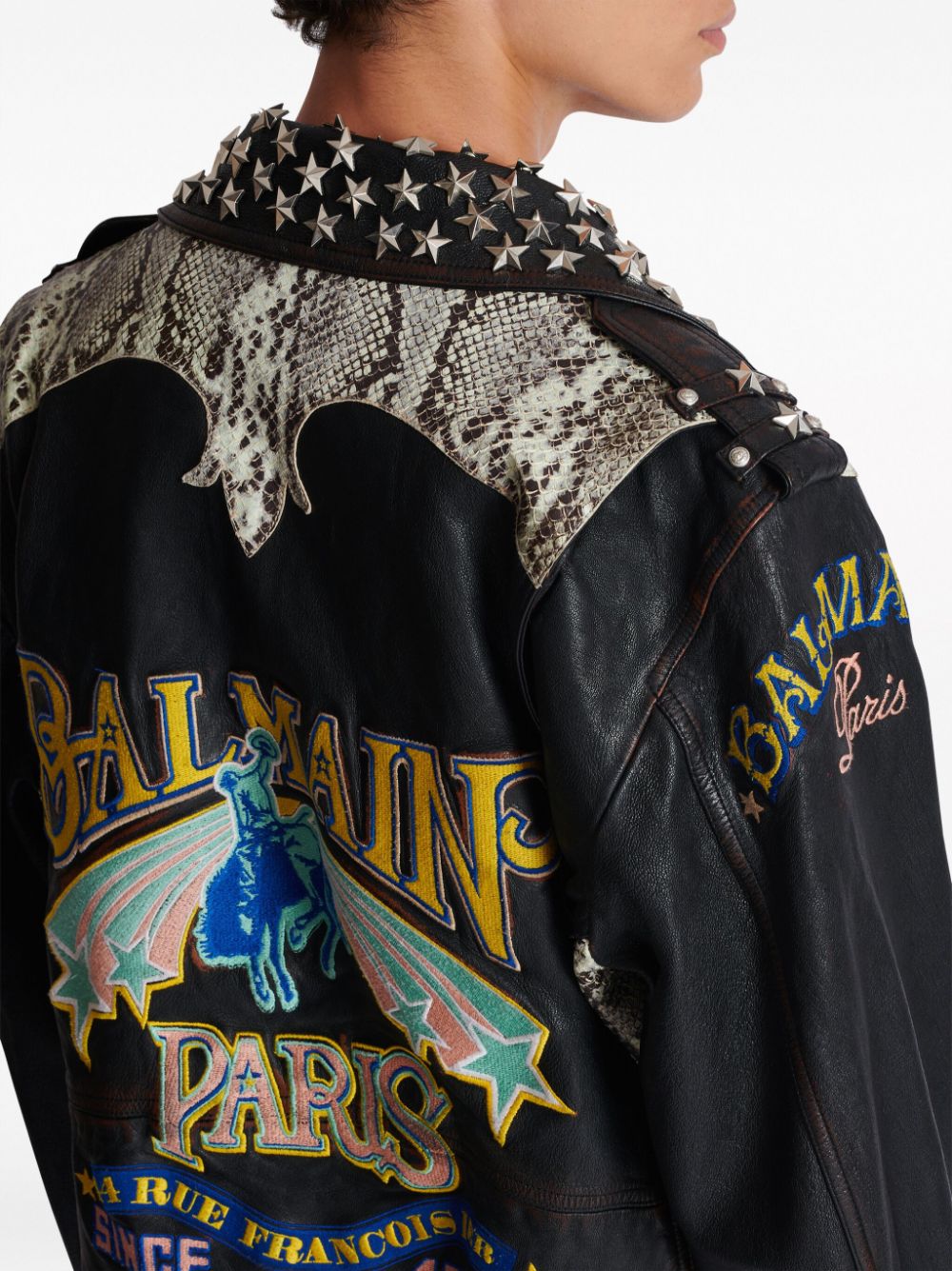 Balmain logo-embroidered leather jacket Men