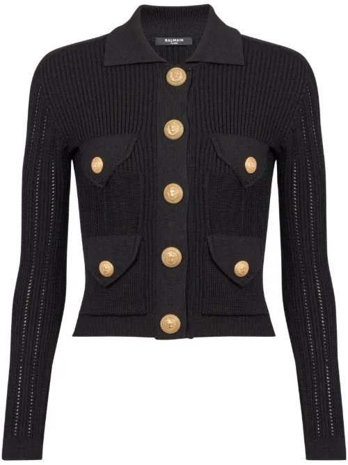 Cardigan en maille à design nervuré - Balmain - Modalova