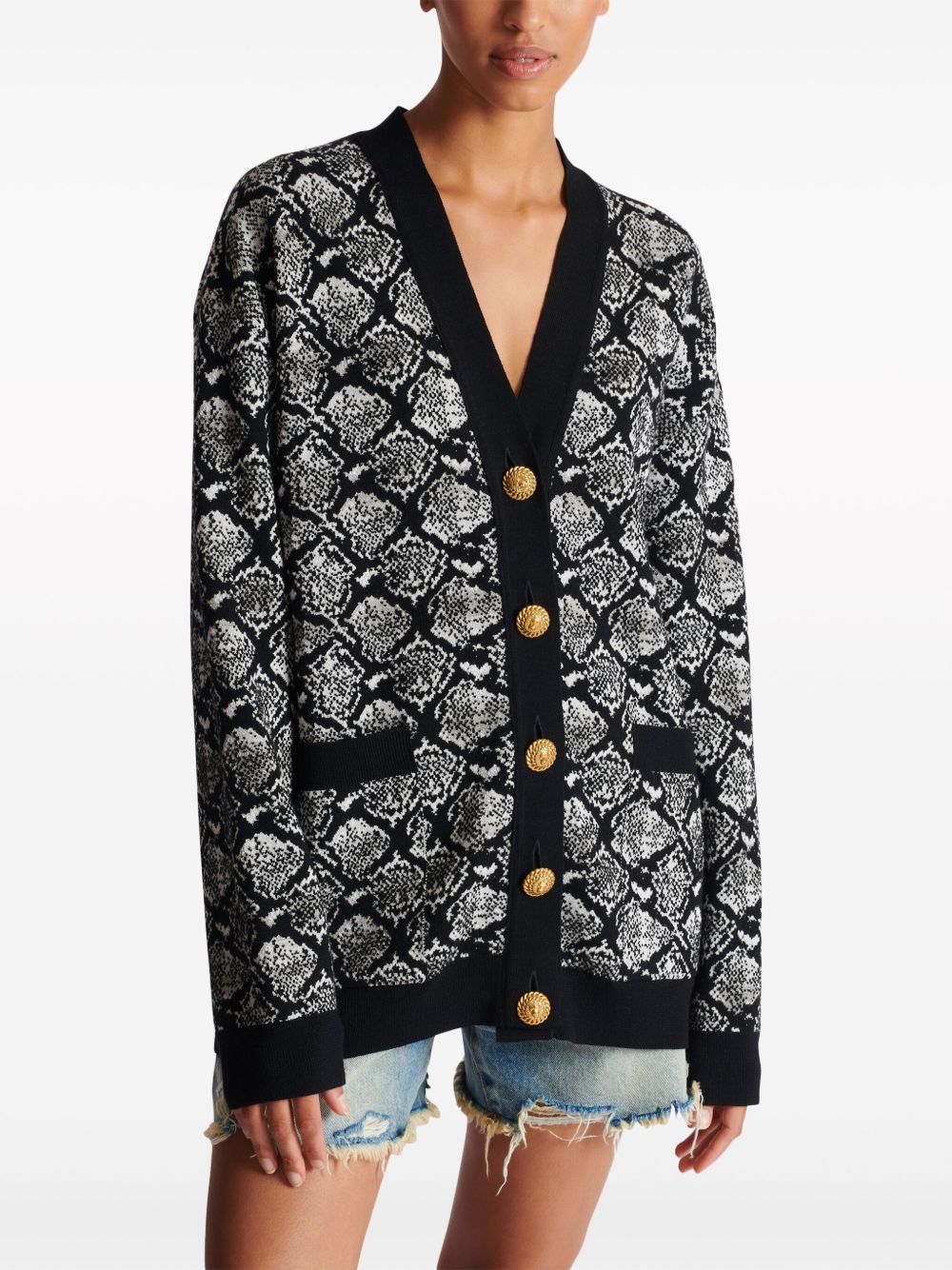 Affordable Balmain snakeskin-effect jacquard knitted cardigan Women