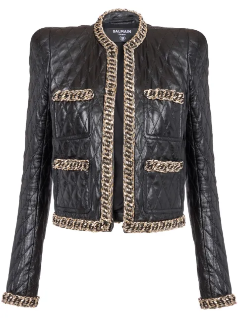 Balmain chain-detail quilted leather jacket