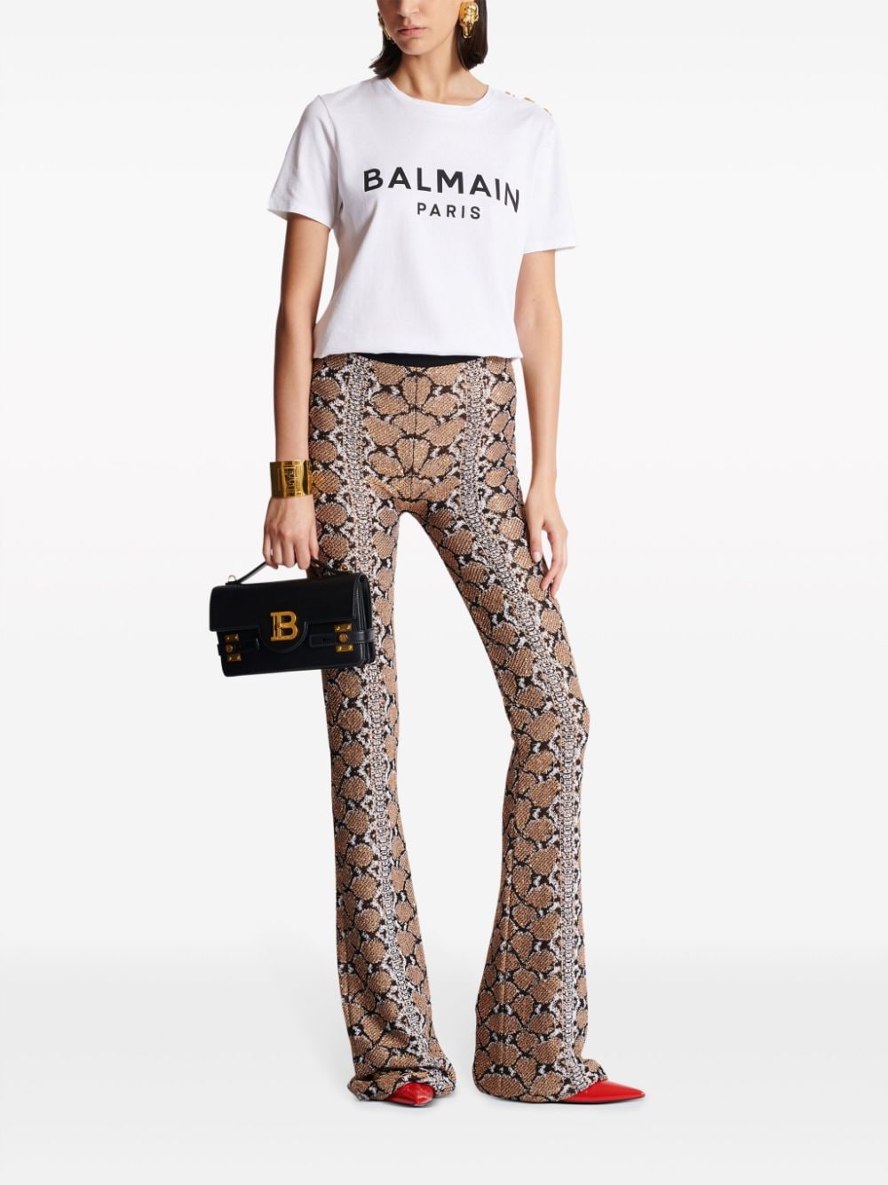 Shop Balmain Python-jacquard Glittered Bootcut Trousers In Neutrals