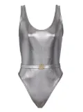 Balmain belted metallic-finish swimsuit - Silver