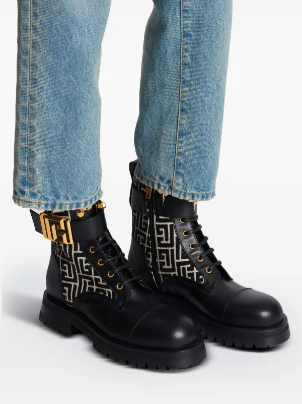 Balmain Charlie monogram jacquard Leather Boots Black FARFETCH AU