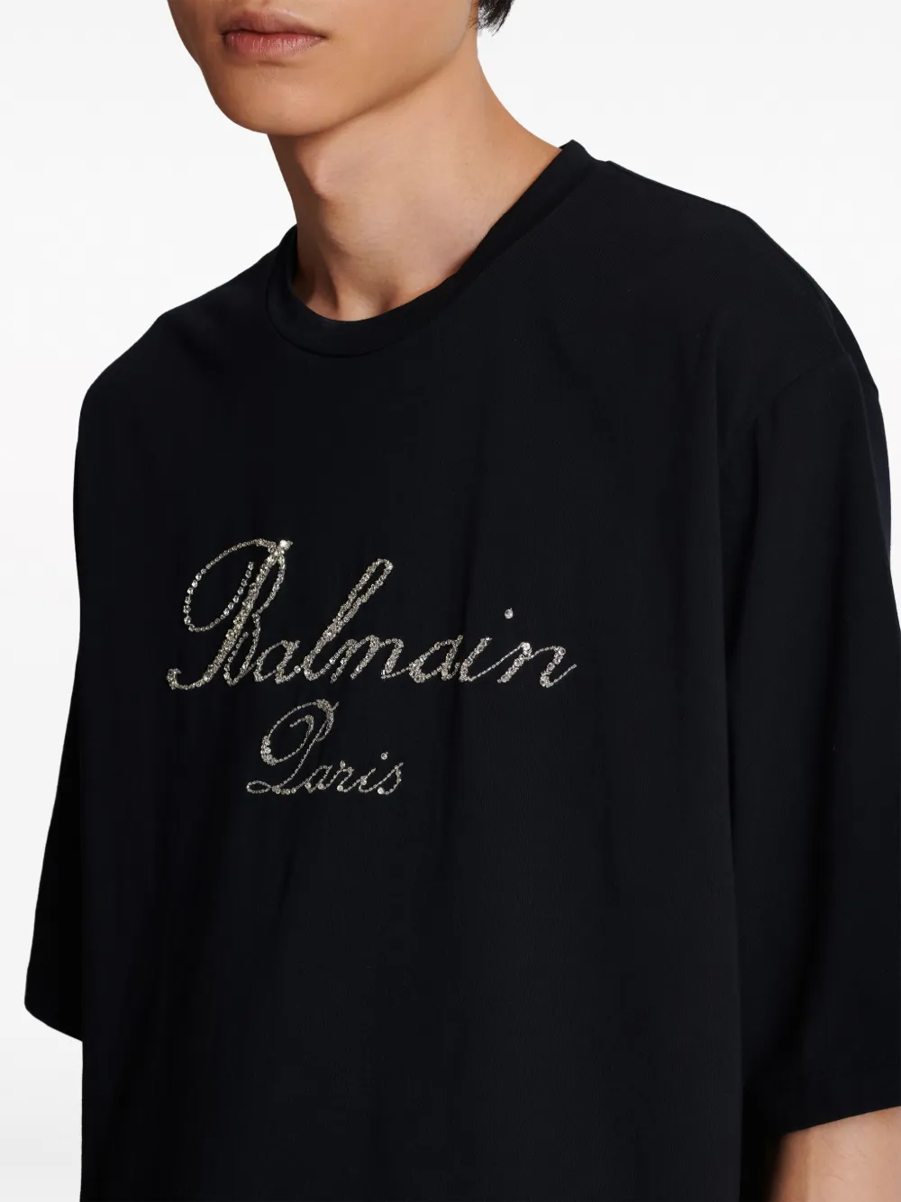 Balmain Signature-embroidered Cotton T-shirt | Black | FARFETCH