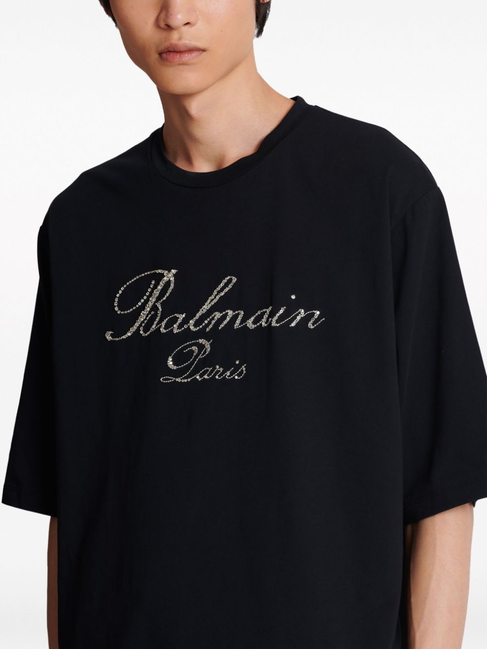 Shop Balmain Signature-embroidered Cotton T-shirt In Schwarz