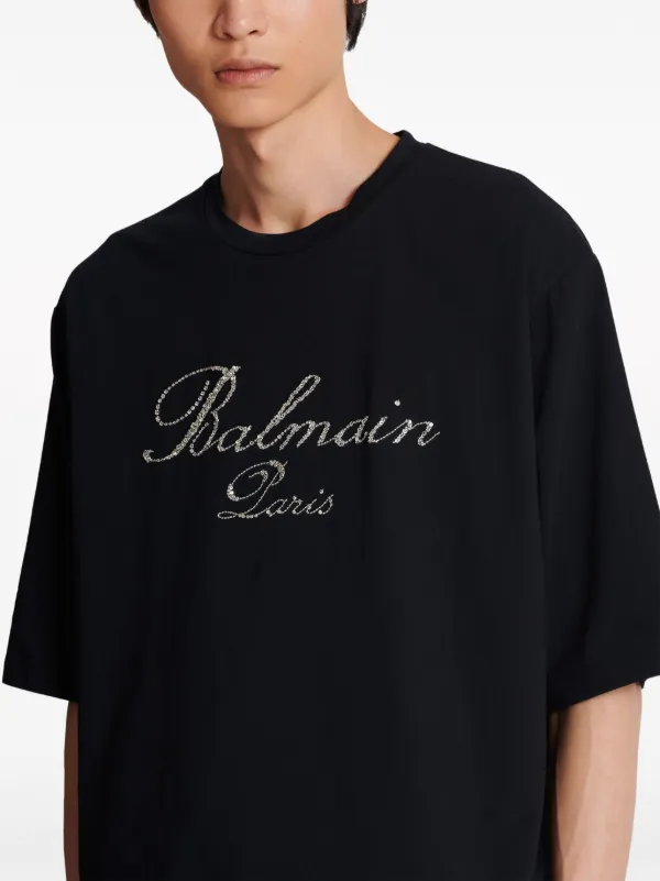 【関税＆送料込み】Balmain Black Cotton T-Shirt Balmain logo-embossed Cotton T-shirt | Black | FARFETCH
