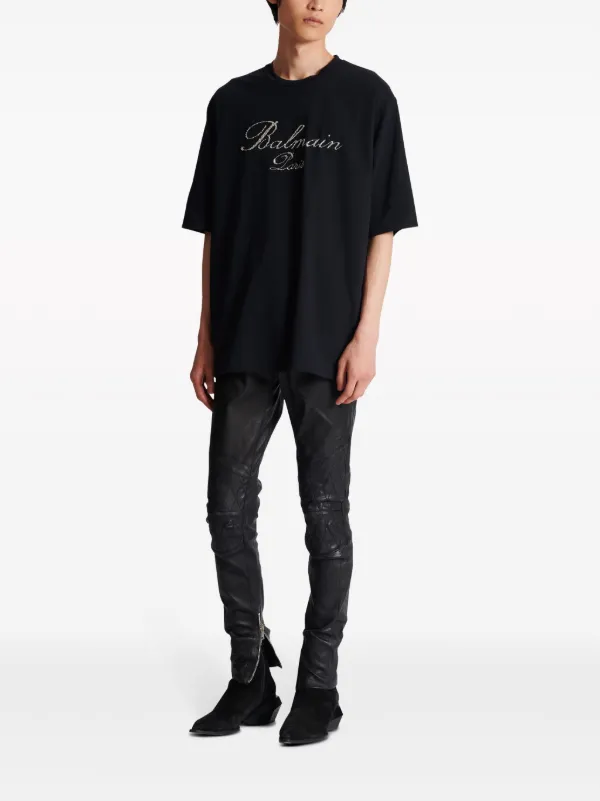 【関税&送料込み】Balmain 'Signature' Black Cotton T-Shirt Balmain Signature-embroidered Cotton T-shirt | Black | FARFETCH
