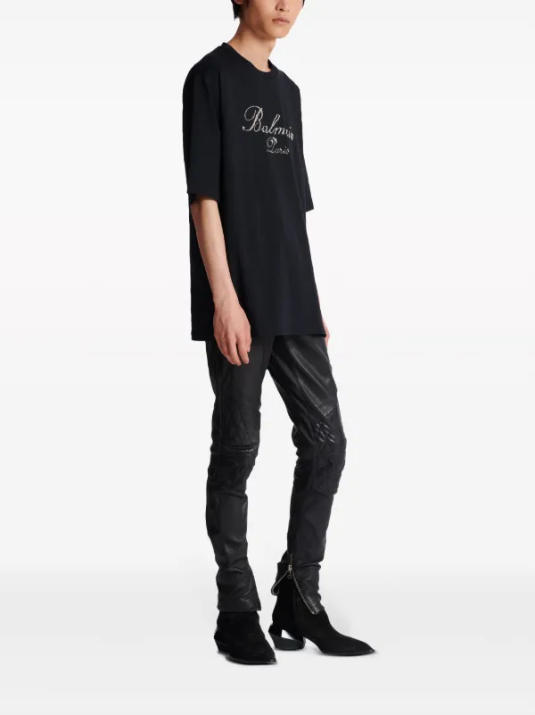 Balmain Signature-embroidered Cotton T-shirt | Black | FARFETCH