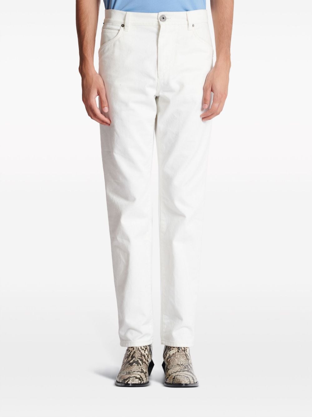 Shop Balmain Logo-embroidered Straight-leg Jeans In 白色