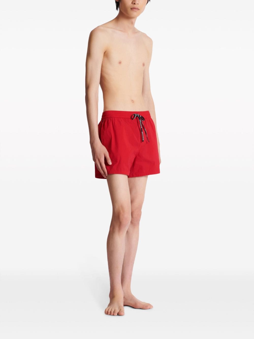 Shop Balmain Logo-print Swim Shorts In Red