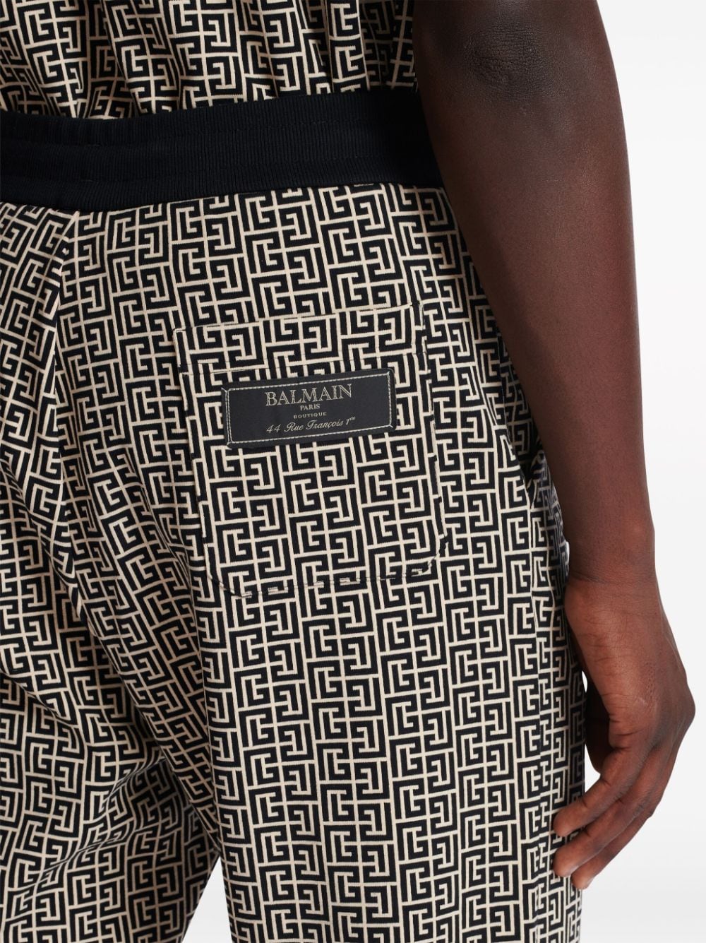 Shop Balmain Monogram-jacquard Drawstring-waistband Track Pants In Black