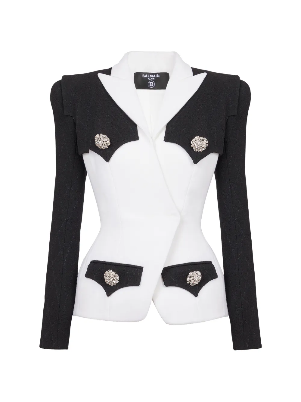 Balmain Tweekleurige crêpe blazer met vier knopen Zwart