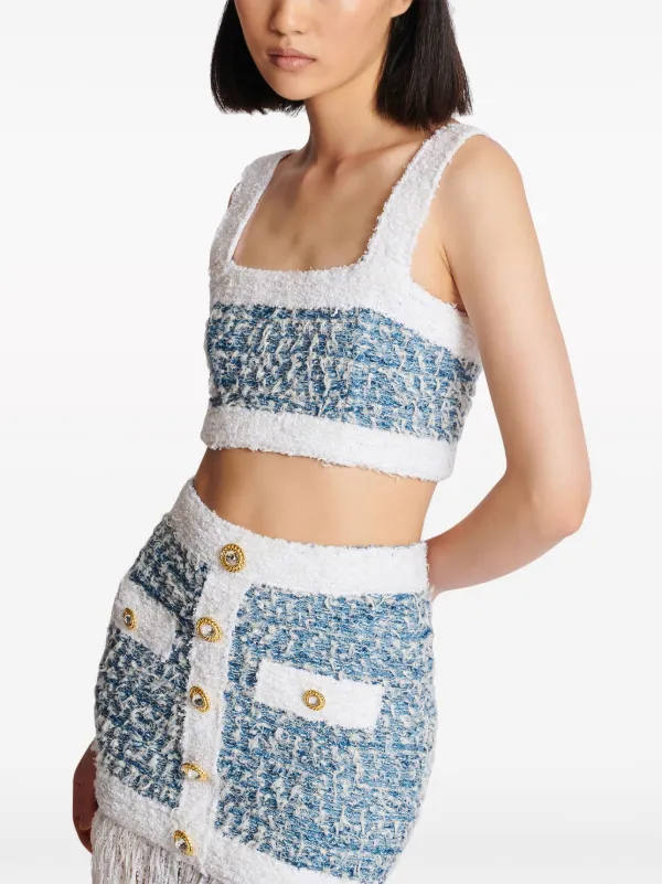 Balmain☆VIP価格  ツイード クロップド トップ Balmain クロップド ツイードトップ | ホワイト | FARFETCH JP