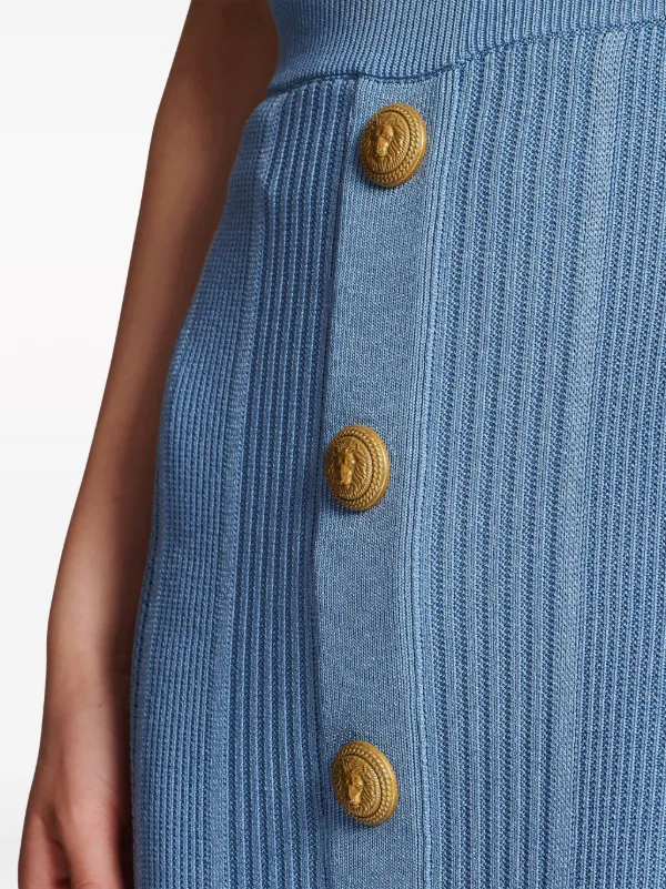 Balmain ribbed-knit Midi Skirt | Blue | FARFETCH SG
