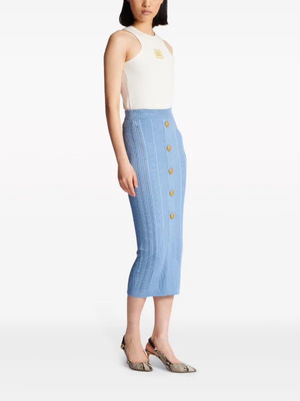 Balmain ribbed-knit Midi Skirt | Blue | FARFETCH SG