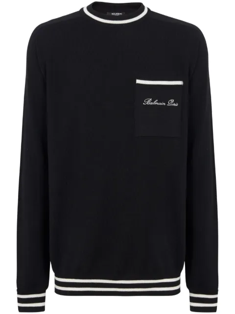 Balmain logo-embroidered merino wool jumper Men