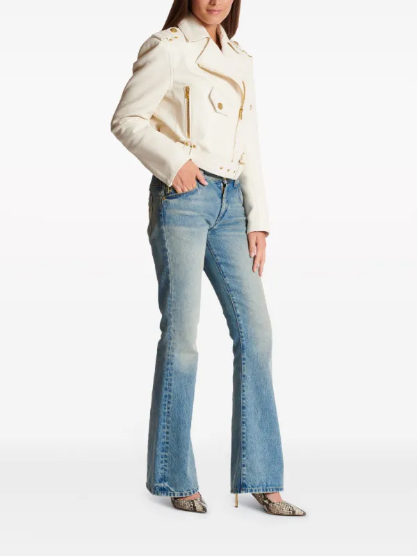 Balmain Cropped Leather Biker Jacket | Neutrals | FARFETCH