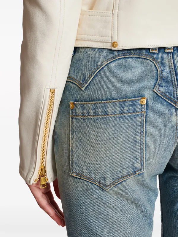 Balmain Cropped Leather Biker Jacket | Neutrals | FARFETCH