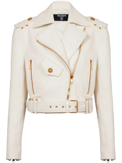 Balmain cropped leather biker jacket