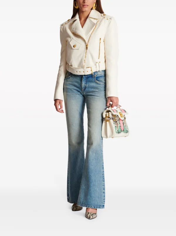 Balmain Cropped Leather Biker Jacket | Neutrals | FARFETCH