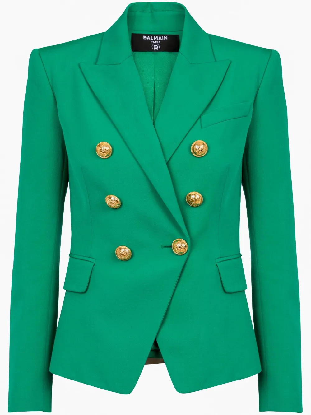 Balmain Double-breasted Wool Blazer In Green