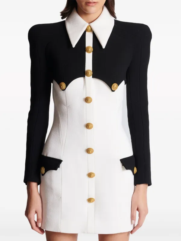 balmain white and black dress Buttoned Crepe Minidress | Width:4E long sleeves dressy occasion The Ultimate Guide to