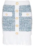Balmain fringed tweed miniskirt - Blue