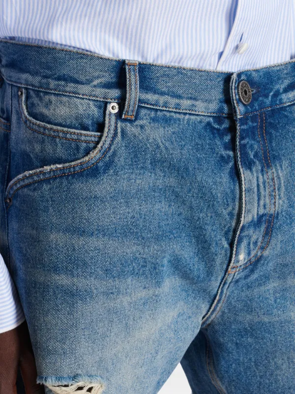 Balmain logo-embroidered Cotton Shorts | Blue | FARFETCH UZ