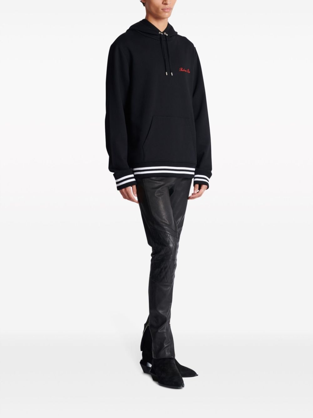 Shop Balmain Signature-embroidered Cotton Hoodie In Black