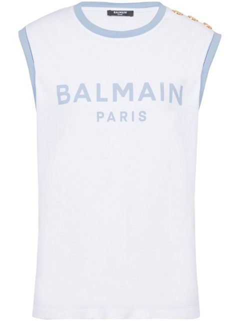 Balmain 3-Button logo-print cotton top